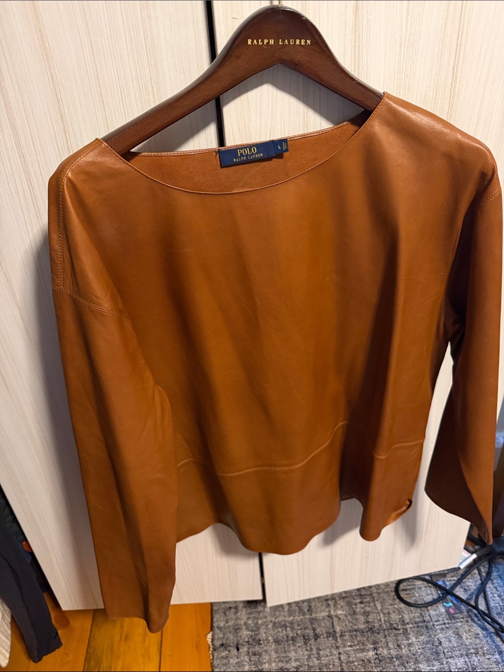 Polo by Ralph Lauren Women's Leather Long-Sleeve Top — Cognac Brown